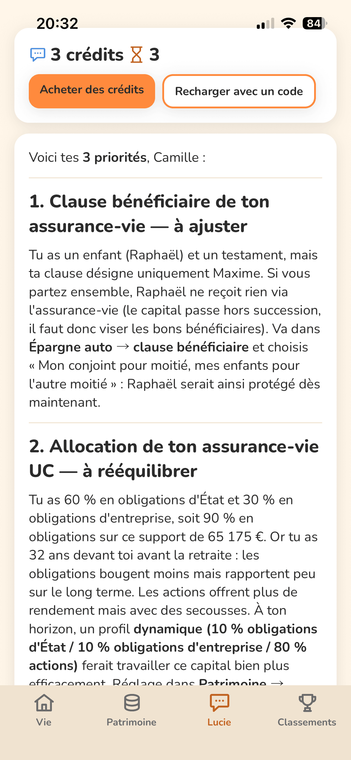 Lucie, la conseillère du jeu, donne trois priorités